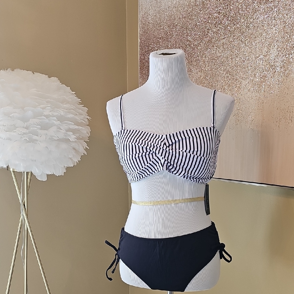 Striped Black and White Bikini Set